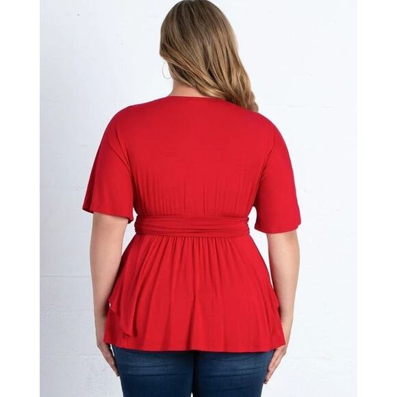 Kiyonna Red Top Promenade Style 1X Flutter Sleeves Empire Waistline Christmas - Picture 4 of 10